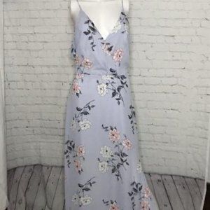 Lush Lavender Floral Design Spaghetti Strap Low Back Maxi Dress - Size Medium